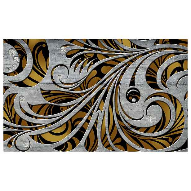 Tapeta Zlato Stříbro Ornament Černý Vzor 312x219 do obývacího pokoje ložnice lepidlo