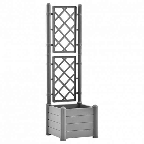 vidaXL Zahradní truhlík s treláží 43 x 43 x 142 cm PP kamenný šedý