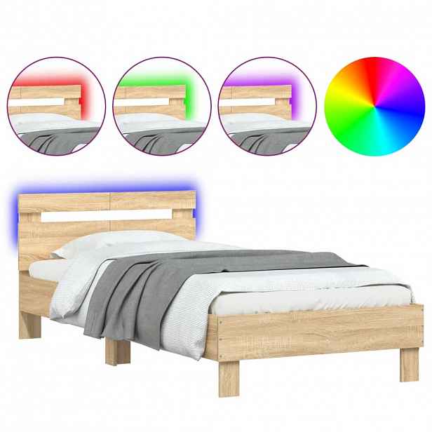 vidaXL Rám postele s čelem a LED osvětlením dub sonoma 100 x 200 cm
