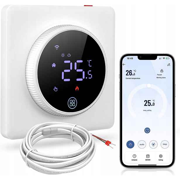 Inteligentní termostat Miucda WiFi programovatelný pro vytápění – bílý