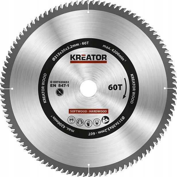 Kreator KRT020432 Pilový kotouč na dřevo 315mm, 60T