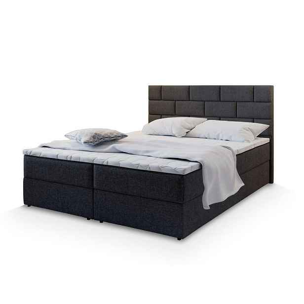 MASSENO AMERICKÁ POSTEL KERLO, 200x200 cm s matrací a úložným prostorem, H2+H3, černá