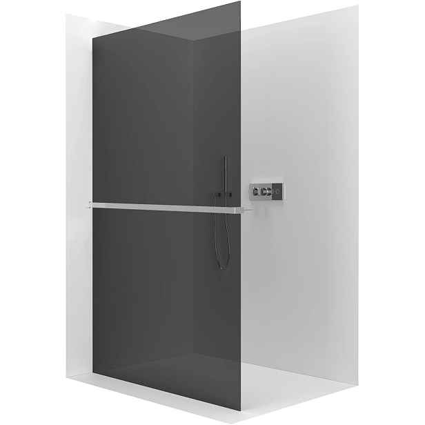 Sprchová zástěna Walk-in Crystal L/P - 8 mm + polička/držák na ručníky - bezvzpěrový systém - chrom, grafitové sklo - 90x200 cm