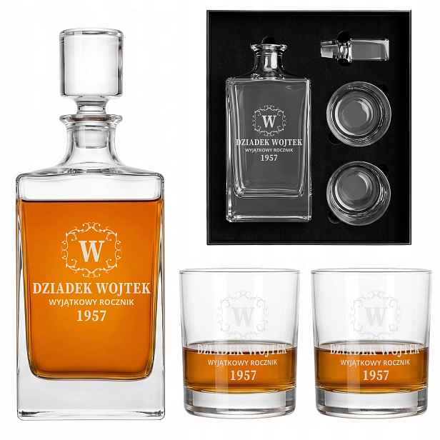 Karafa 850 ml 2 Sklenice Gravírování Sada Dárek pro dědečka na whisky