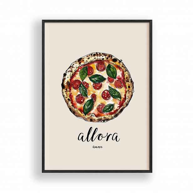 Obraz Pizza Italská Plakát Rámeček Dřevěný Černý 30x42 cm