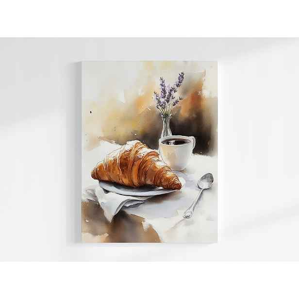 Plakát Stůl Káva Espresso Croissant Rogalik Lawenda 75x100