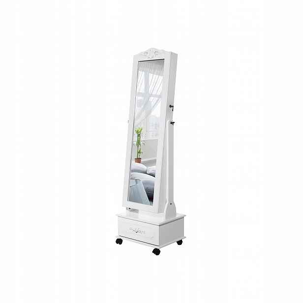 Songmics Skříňka na šperky Zrcadlo Led Kolečka Zámek Bílá 156 cm