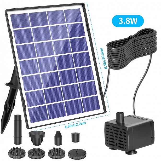 TEMU Solární fontánové čerpadlo s krytím IPX8 (k dispozici ve variantách 1,8 W, 2,8 W 3,8 W) vhodné pro ptačí koupele, jezírka a akvária; s průtokem