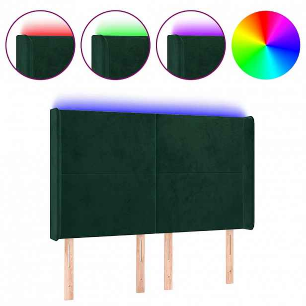 vidaXL Čelo postele s LED tmavě zelené 147 x 16 x 118/128 cm samet