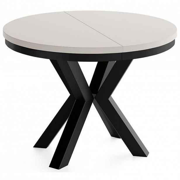 WFL GROUP JÍDELNÍ STŮL Clara Kulatý Rozkládací Industriální s Černámi Kovovými Nohami, Kašmír 100-180/100/76 cm