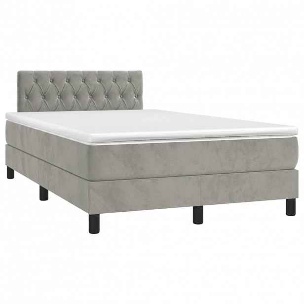 vidaXL Box spring postel s matrací světle šedá 120x190 cm samet