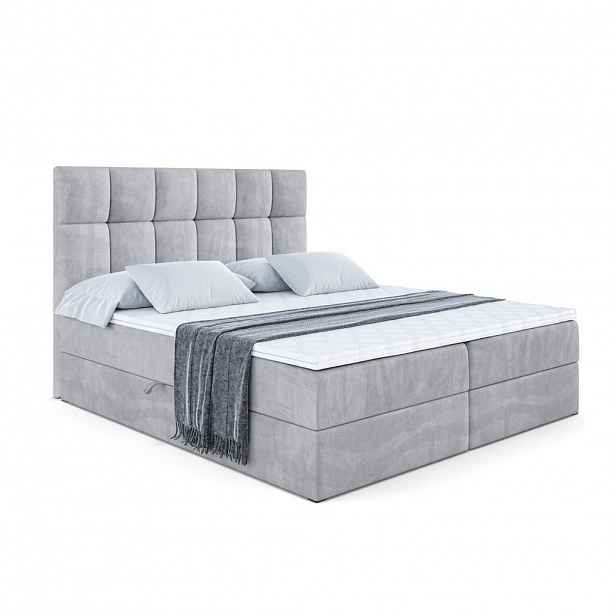 ALTDECOR AMERICKÁ postel s matrací H4 a lamelovým roštem – RICAR – 200 x 200 světle šedá