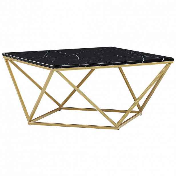 Beliani KONFERENČNÍ STOLEK Mramor Look černý/zlatý čtvercový 80/80 cm Malibu