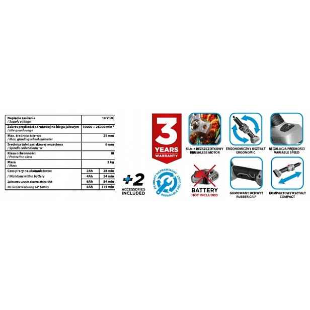 Bezkartáčová Přímá Bruska Energy+ 18 V, Bez Akumulátoru