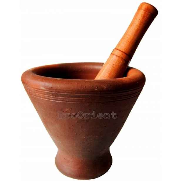 Tradiční hmoždíř z pálené hlíny Velký bronz Clay Mortar 20 cm Proorient