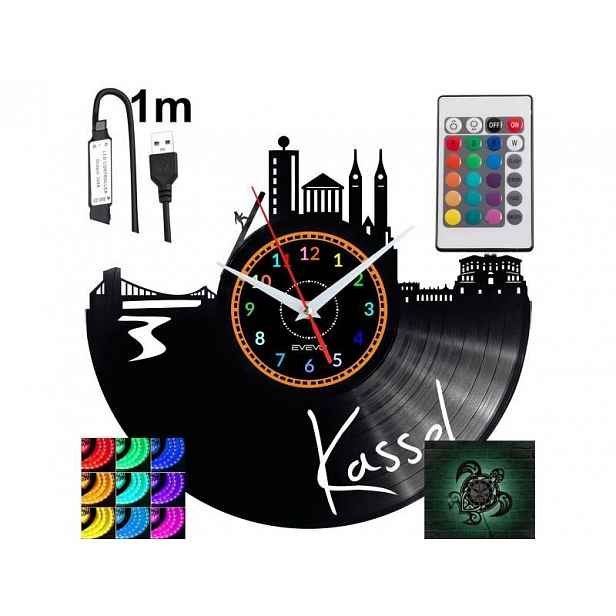 Kassel Nástěnné hodiny podsvícené Led Rgb na dálkové ovládání Vinylová deska Modern