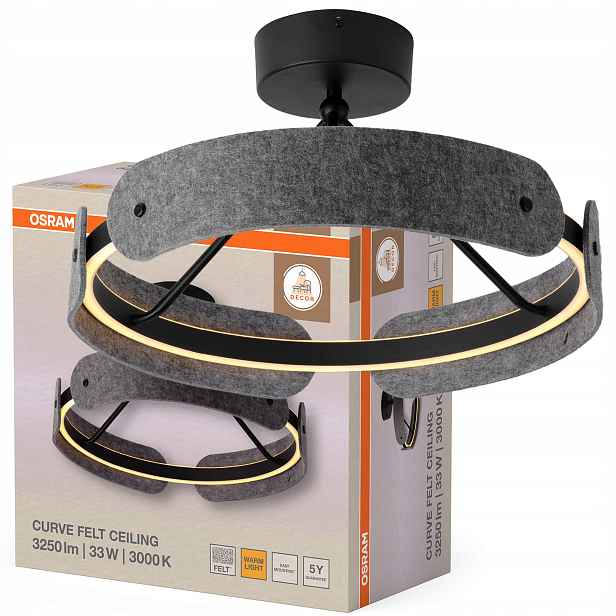 Stropní Svítidlo Led Stropní Svítidlo na omítku 33W 1000lm 3000K Filcová Šedá Osram