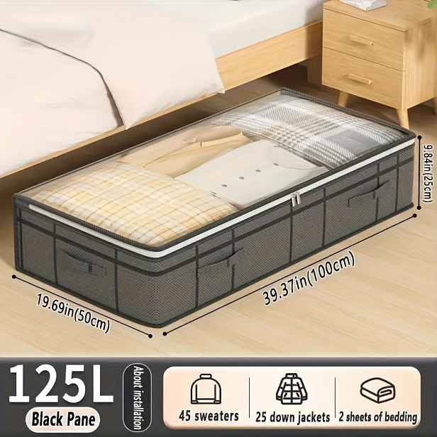 TEMU Extra velké úložné tašky pod postel s odolnými uchy na obou stranách, průhledným okénkem a přenosným designem. Tyto prostorné boxy pomáhají