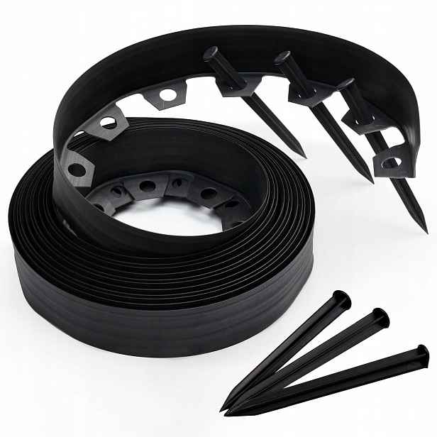 Zahradní Lem na trávník 40 m černý, výška 6 cm, plast kotvy