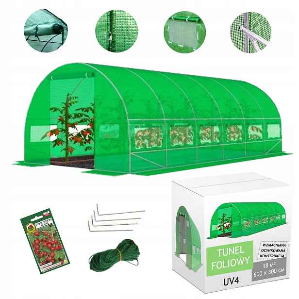 Fóliový Zahradní Tunel 3x6 Foliak 18m2 UV4 Zelený fóliový skleník 6x3