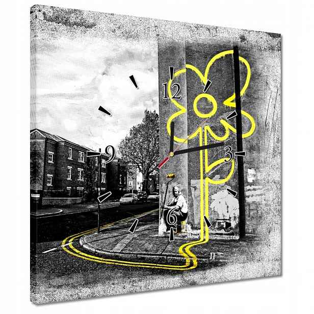Hodiny 40x40 Banksy žlutý květ