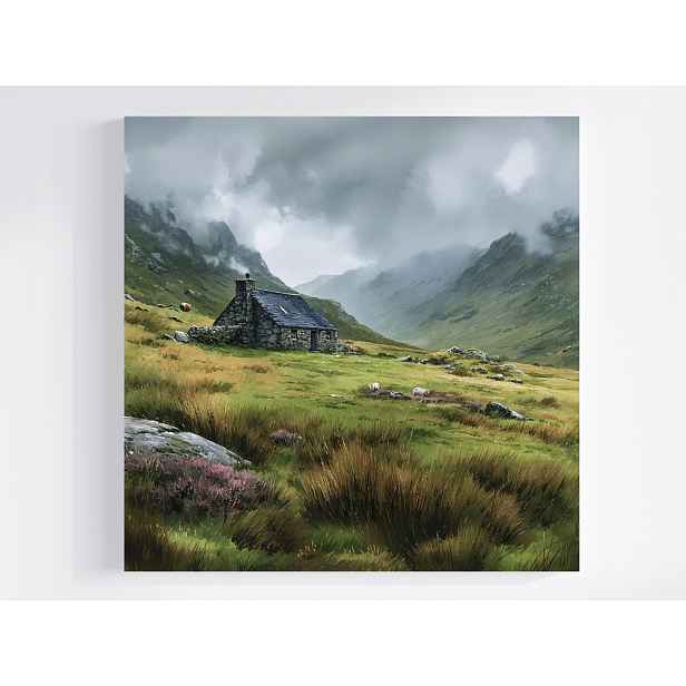 Obraz Na Plátně Canvas Krajina Hory Mlha Dům Chata Skotsko Irsko 50x50