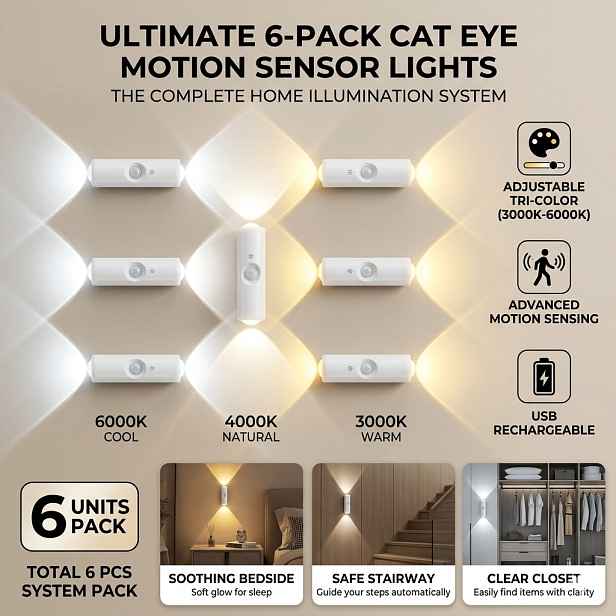 TEMU Nástěnné svítidlo s dvojitou hlavou Cat Eye, USB dobíjecí noční světlo, 3barevné stmívatelné vnitřní světlo s pohybovým senzorem, moderní