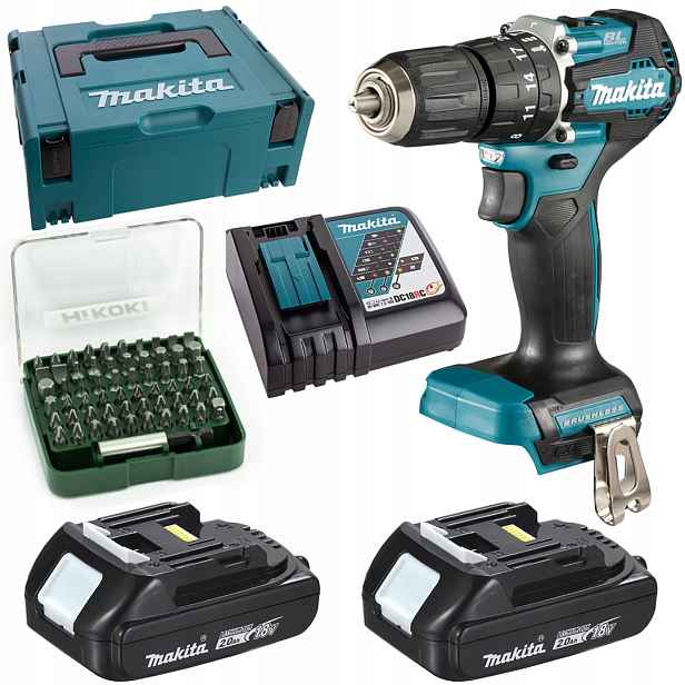 Aku Šroubovák 18V 2x2Ah 40Nm Bl Lxt Makita DHP487RAJ bity 61 dílů