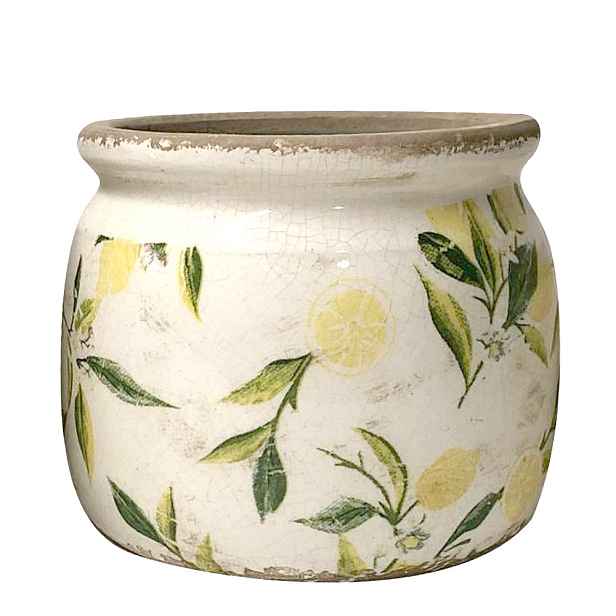 Béžový keramický obal na květináč s citróny Lemonio M - Ø15*13 cm Clayre & Eef