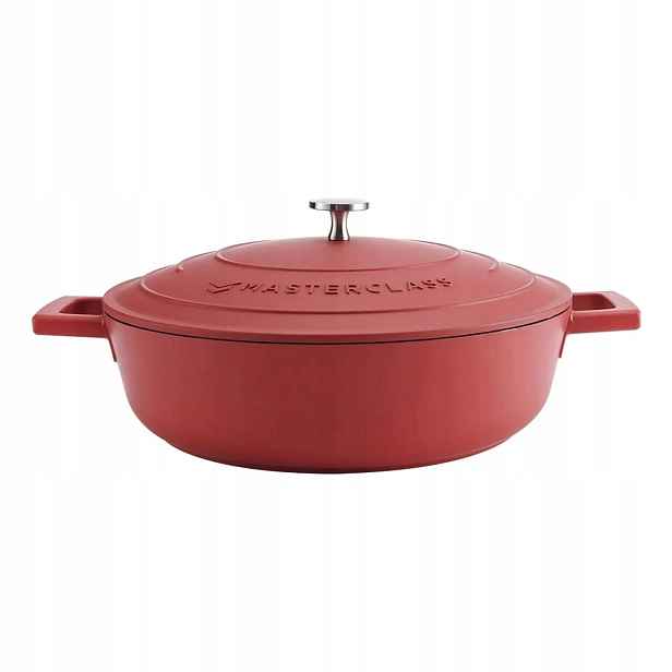 MasterClass Nízký kastrol z litého hliníku, 28 cm, červená