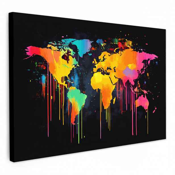 MuchoWow OBRAZ NA PLÁTNĚ Mapa světa - Barvy - Barevné - Graffiti - Svět 30x20 cm