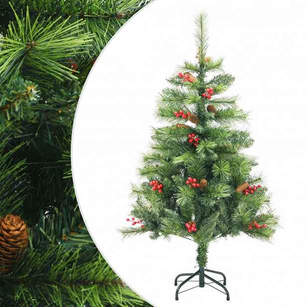 vidaXL Umělý sklápěcí vánoční stromek s šiškami a bobulemi 150 cm