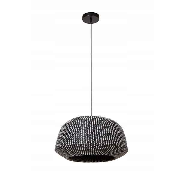 Závěsná lampa z mořské trávy černá, kulatá, 47 cm nad stůl, ostrov Lucide