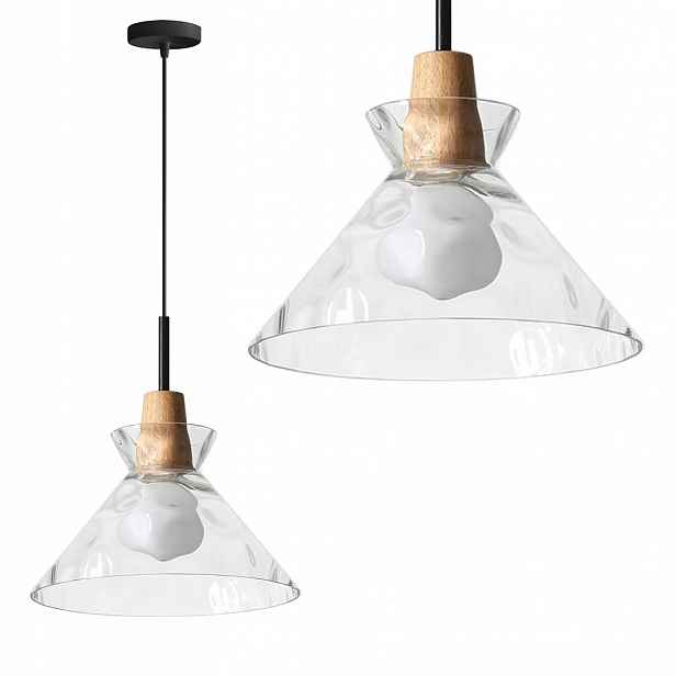 Závěsné Stropní Svítidlo Skleněná Dřevo Boho Retro