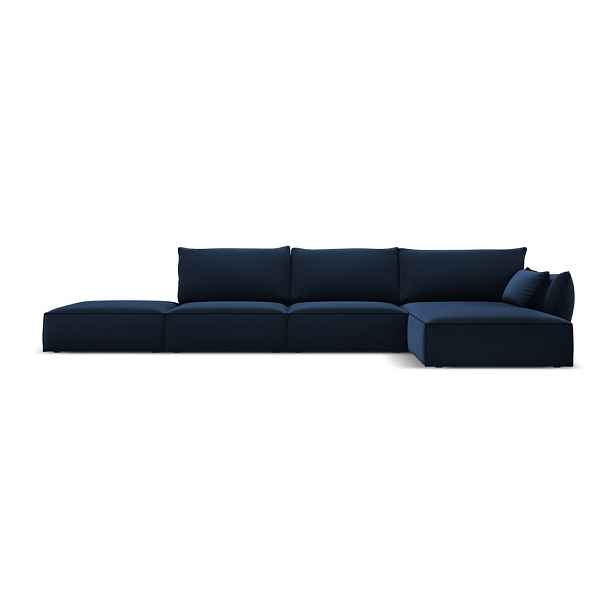 Tmavě modrá sametová rohová pohovka (pravý roh/s lenoškou) Vanda – Mazzini Sofas