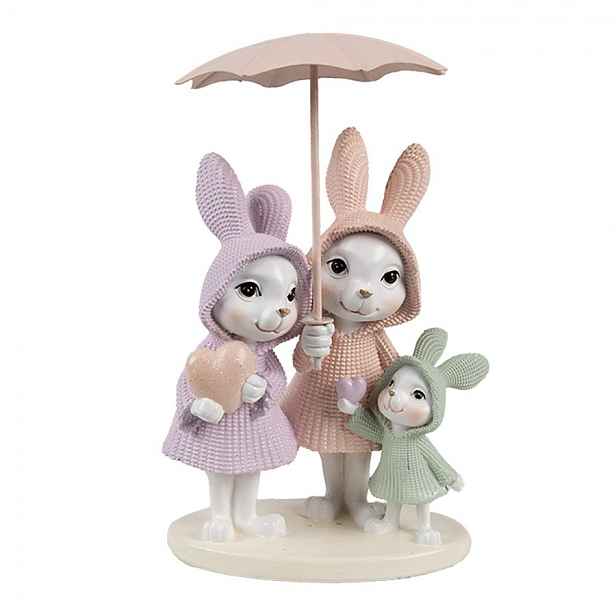 Dekorace králičí rodinka pod deštníkem - 11*10*17 cm Clayre & Eef
