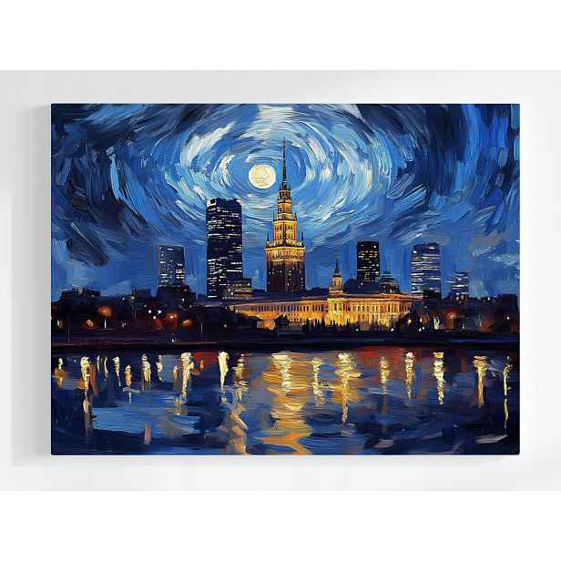 Plakát Město Varšava Panorama Van Gogh Styl Noc 100x75