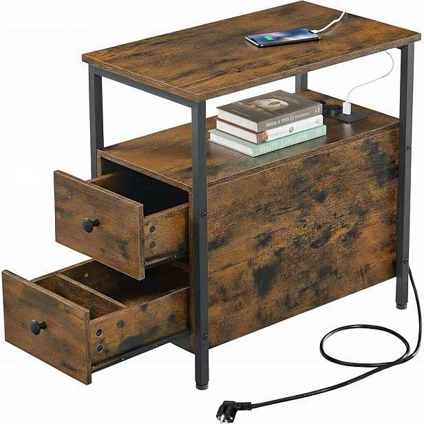 Pomocný stolek s zásuvkami a Usb 2 zásuvkami 61x35x60 cm hnědý/černý