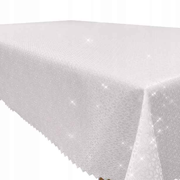 Bílý Ubrus S Leskem Stříbrná Nit Hrubý Polský Romby 140x330