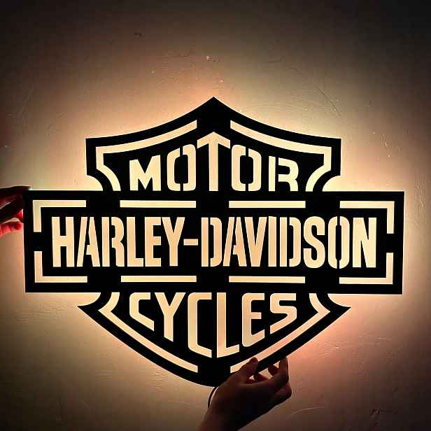 Harley Davidson Logo Dřevěný 3D obraz Noční Lampa Led Dárek