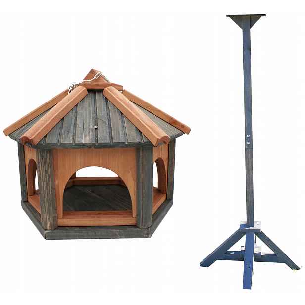 Velký Polský dřevěný krmítko pro ptáky Zahradní 45x40x35 K40 Antracit Tik