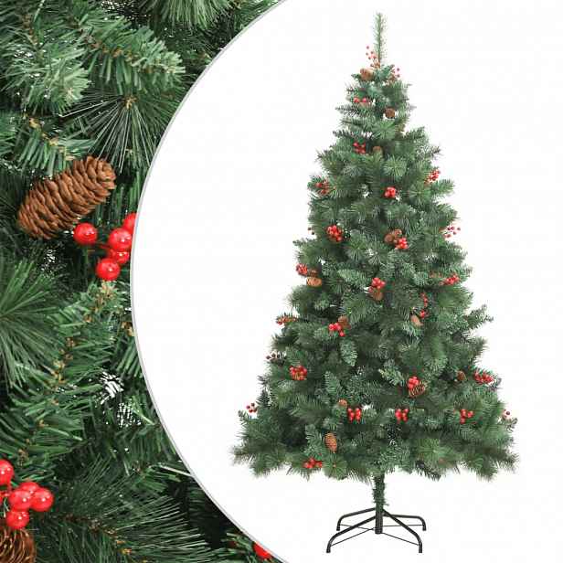 vidaXL Umělý sklápěcí vánoční stromek s šiškami a bobulemi 240 cm