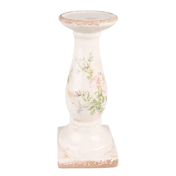 Béžový keramický svícen s růžemi Rossia L - Ø13*30 cm Clayre & Eef
