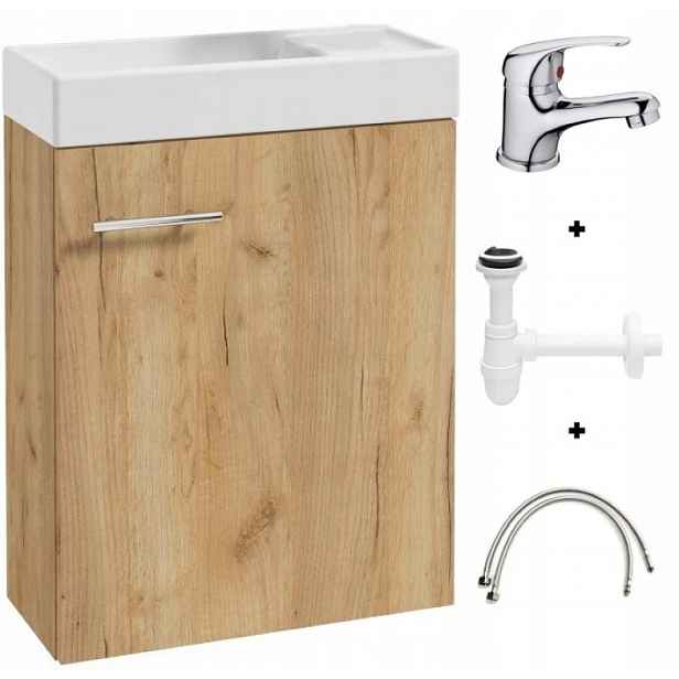 Koupelnová skříňka s umyvadlem 50 x 70 cm závěsná sada baterie sifon