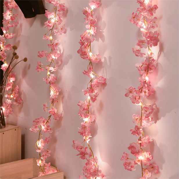TEMU 100cm 10LED Dekorativní Umělé Květiny Simulace Růžové Růžové Révy, Dekorace na Baterie (bez Baterie) Ideální pro , Valentýna, Den , Vánoce a