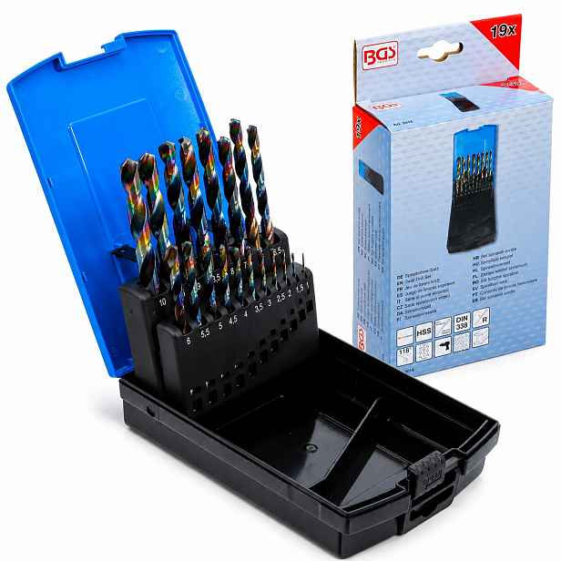 Vrtáky do kovu kobaltové tvrdé Hss 1-10 mm, sada 19 ks BGS-Germany