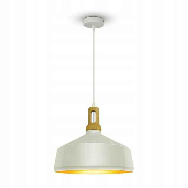 Závěsná lampa bílá hnědá dřevěná nad jídelní stůl 35 cm V-tac