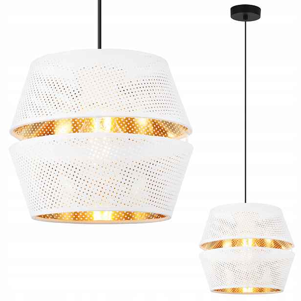 Závěsné Stropní Svítidlo Bílo Zlatá Lustrová S Stínítkem Z Glamour Síťoviny E27