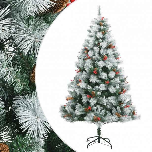 vidaXL Umělý sklápěcí vánoční stromek s šiškami a bobulemi 210 cm