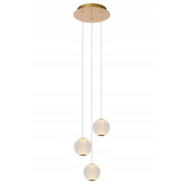 Závěsná Led lampa trojitá, křišťálové koule, zlatá, glamour, do obývacího pokoje Lucide